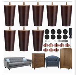 Round Solid Wood Furniture Legs, 8 Pcs