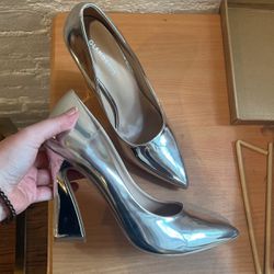 Silver Chrome Funky Heels, Size 9