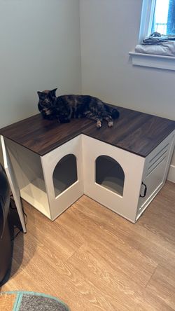 Corner cat litter box cabinet