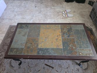 Hardwood and stone coffee table