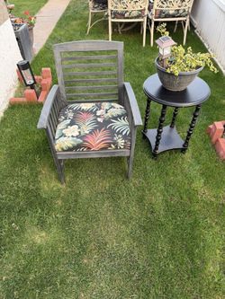 wooden patio chair and table
