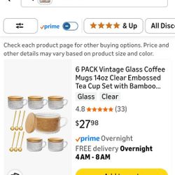 Vintage Glass Coffee Mugs 14oz 6pk