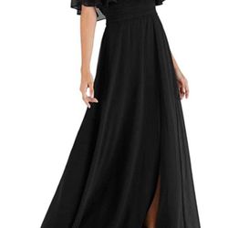 Womens Black Off Shoulder Ruffle Dress 