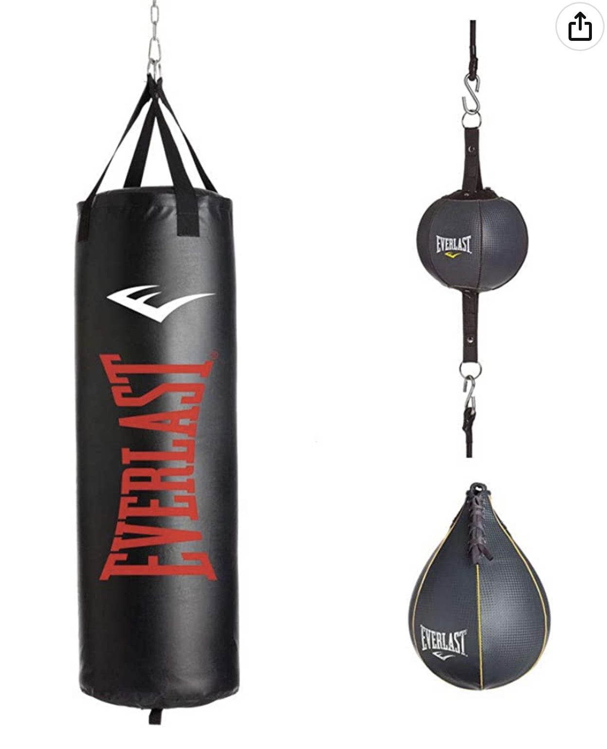 Everlast 3 Piece Set 100 Pound Heavy Bag, Speed Bag and Double End Bag