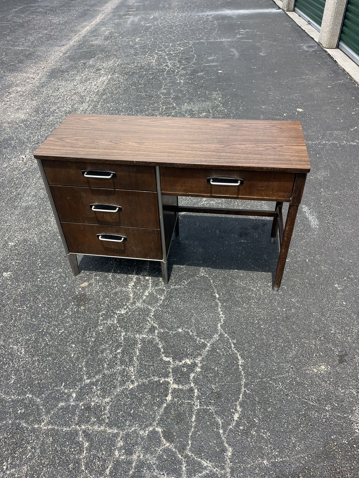 Mid Century Modern | Raymond Loewy for Hill-Rom | Refinished Walnut and Aluminum Desk.