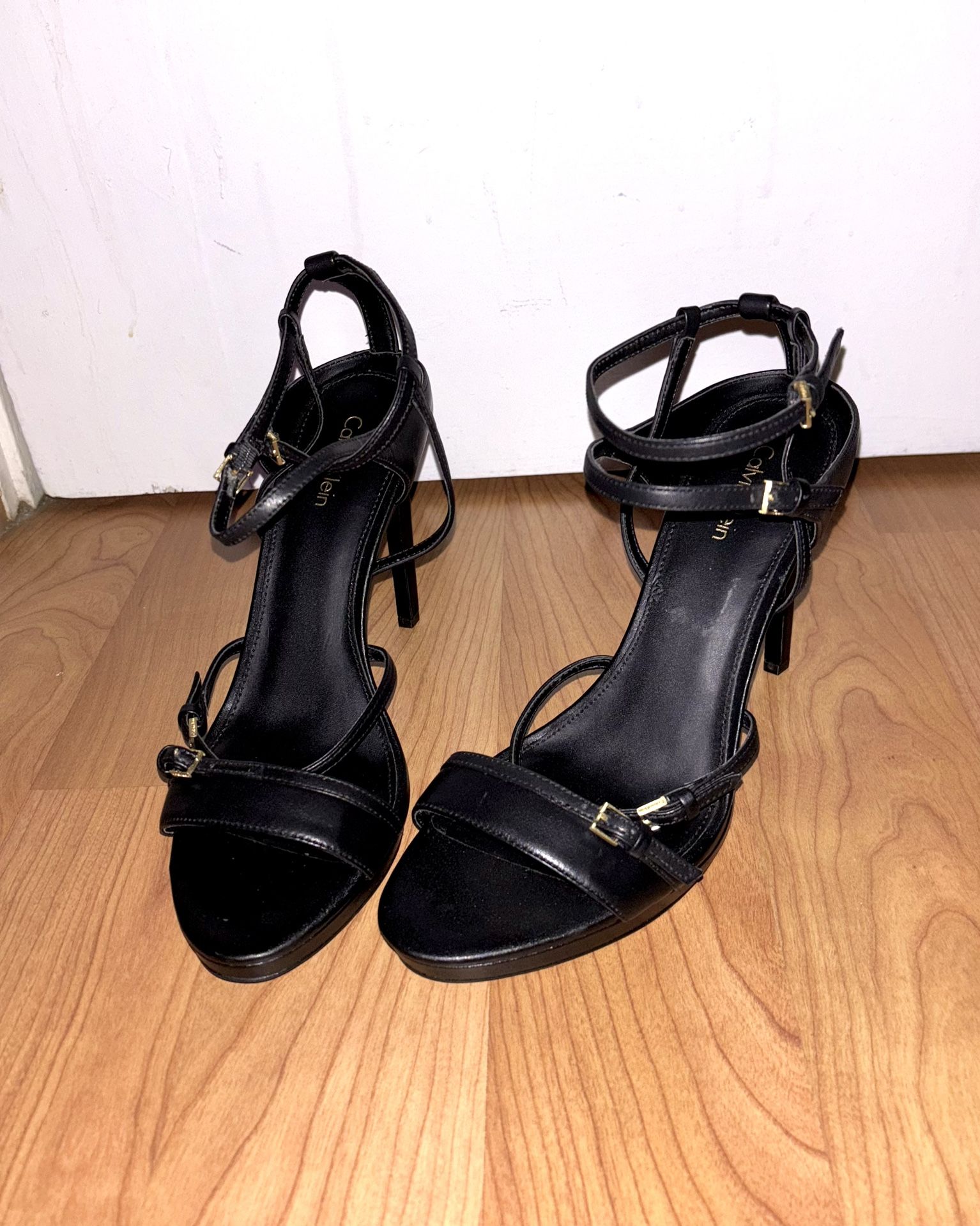 Calvin Klein F17 Shantell Sandals Women's Strappy Black Leather Heels US 10 Stilettos