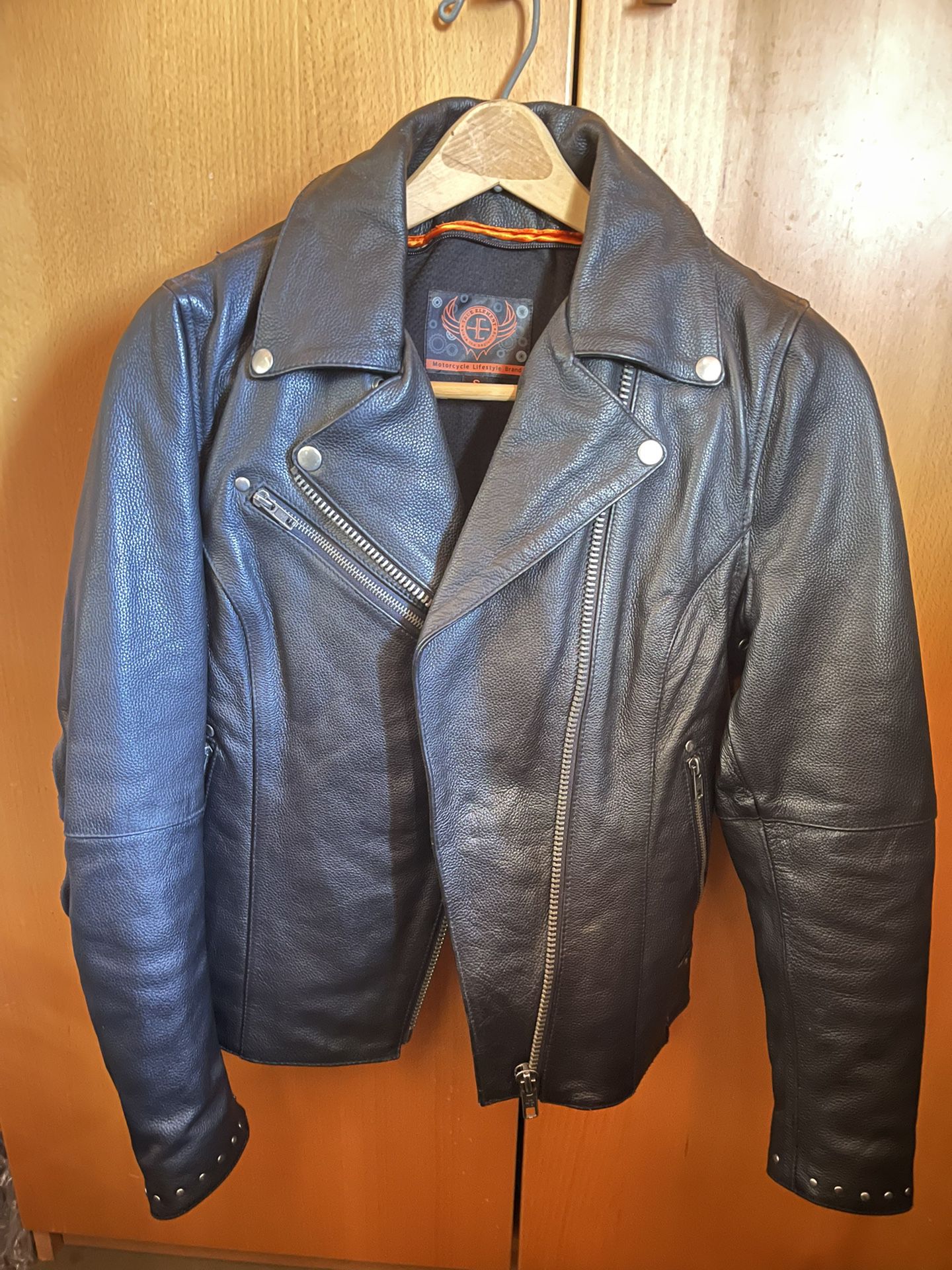 Women’s Black Leather Motorcycle Riding Jacket Size Small