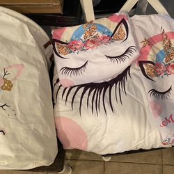 Unicorn Laundry Hamper And Twin Comforter With Pillow Case 