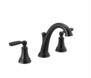 Delta Woodhurst 8 in. Widespread 2-Handle Bathroom Faucet with Metal Drain Assembly in Matte Black