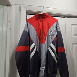 Vintage Adidas Jacket Mens L/XL Gray Red Track Pullover Hipster Pop 80's Tag