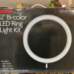 SunPak 12” Bi-Color LED Ring Light Kit Includes Ball Head, Light Stand, System Bag & Flexible Adapter
