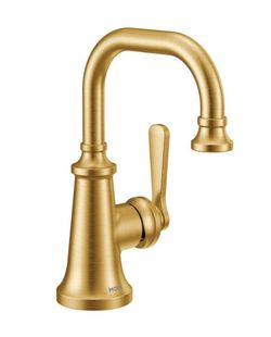 Moen Colinet 1 Handle Single Hole Bathroom Sink Faucet with Valve Included and Corrosion Resistant in Brushed Gold