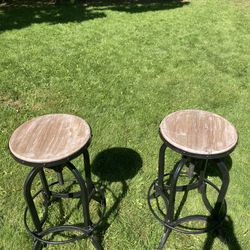 Barstools, Adjustable Height, Sturdy Metal Frame, Wood Seats,