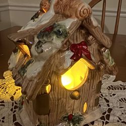 Iridescent Ceramic Christmas Birdhouse Tea Light Holder 