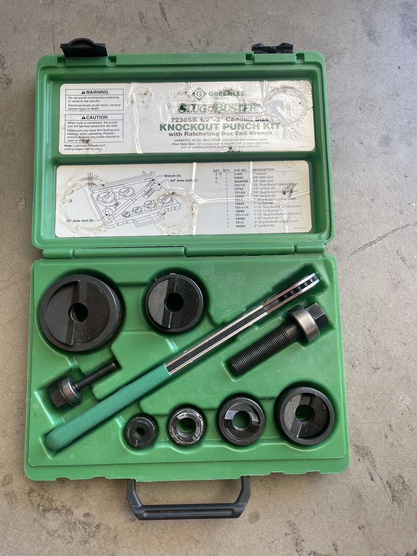 GREENLEE 7238SB SLUG-BUSTER RATCHET WRENCH KNOCK OUT SET 1/2