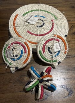 NEW 12” ROUND CANDY WOVEN WICKER PLACEMATS AND COASTER SET OF 12 PC