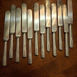 Rogers Bros "OLD COLONY" Silverplate 12 Solid Handle Dinner Knives 1911 Very Good Vintage