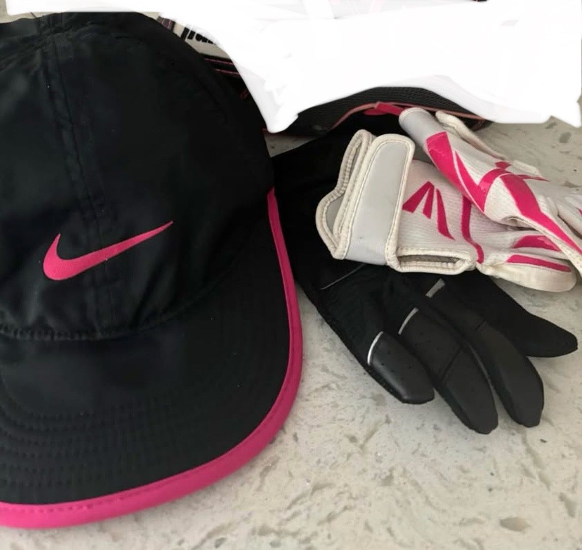 Girl Batting Gloves & Nike Hat