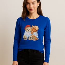 Get cozy and cute in our Royal Blue Teddy Bear Sweater!