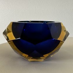 Murano Yellow & Blue Glass Ashtray 