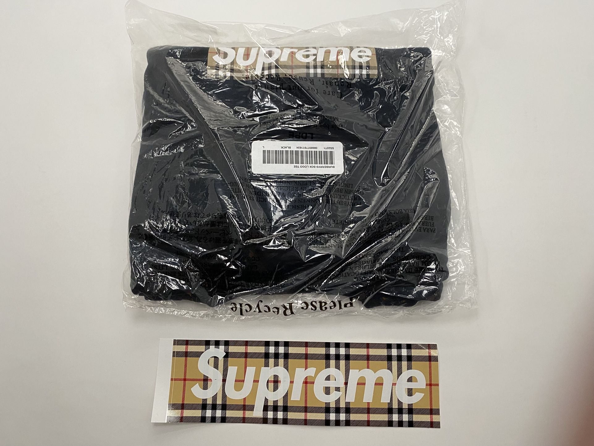Supreme Burberry Box Logo Tee Black Size L Large Brand New NWT SS22