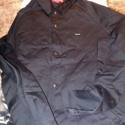 Supreme Snap Front Jacquard Logos Twill Jacket Black