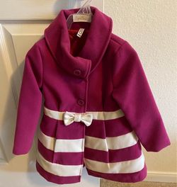 🎀 Cookie Mode Girls Magenta Striped Winter Dress Coat - Size 4 🎀