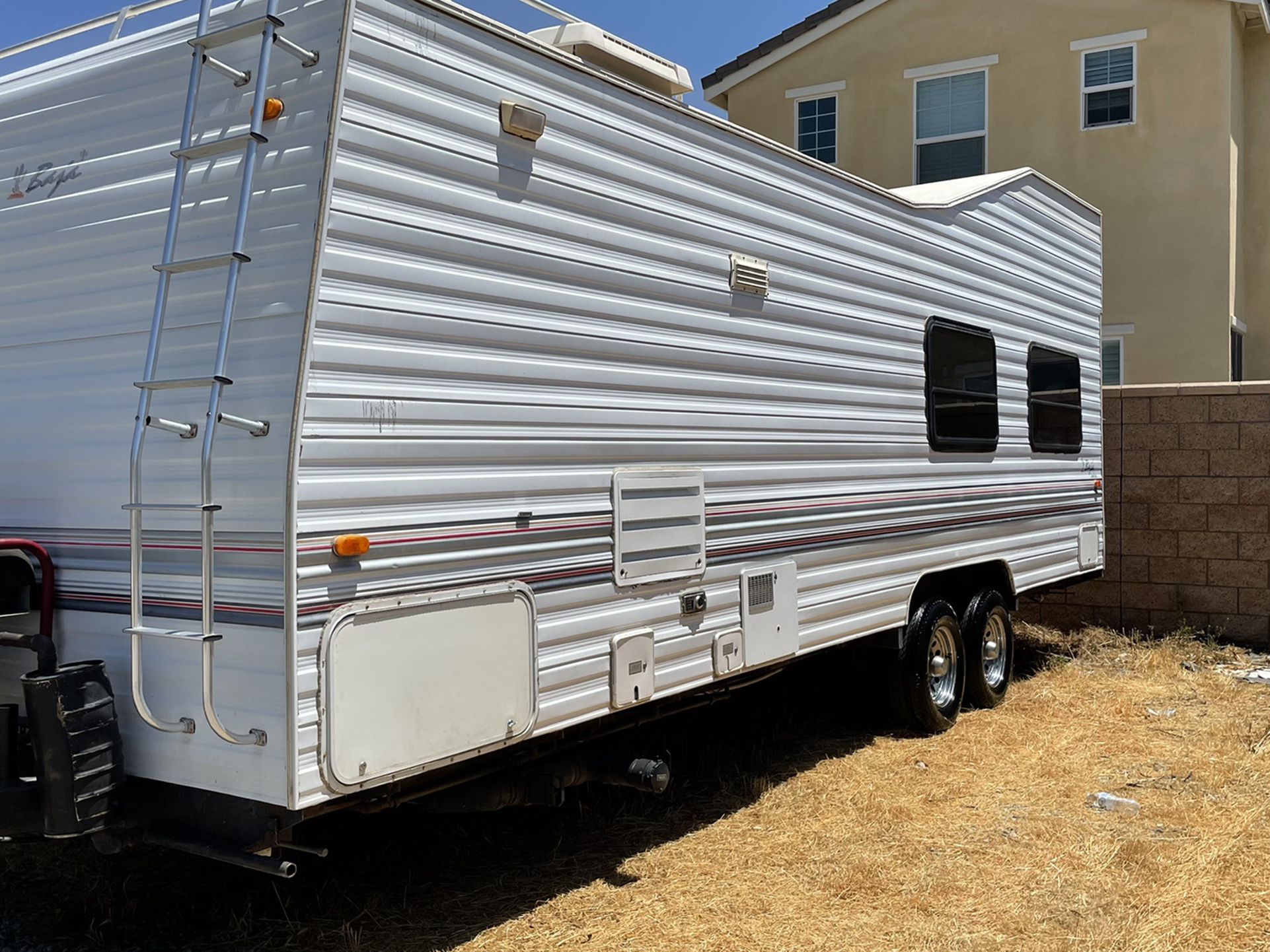 Photo 28FT Baja Limited Toy hauler travel trailer 16feet cargo space it well fit anything Im here awesome Everything works nice and clean Nice ge
