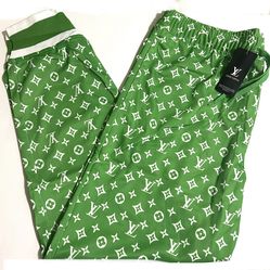 Green Track Pants monogram all over print size Large