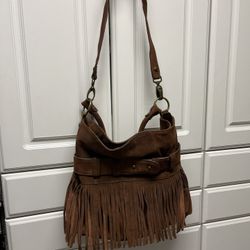 Brown Suede Fringe Purse 