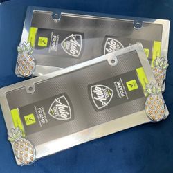 Pineapple License Plate Frame with Silver and Gold Accents