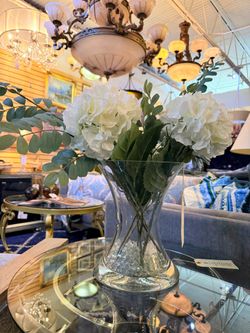 Large Clear Glass Hourglass Vase with Premium Faux Floral Arrangement - 50% OFF OFFER!!!