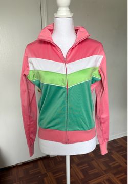 T’oui vintage vibrant pink and green zipper jacket with pockets size large