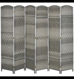 Folding Room Divider Screen 6 Panel 6' Tall~SEALED~ Privacy Screen Freestanding Wood Partition for Home Office, Mixed Gray~HOMCOM