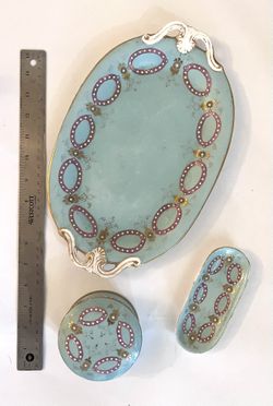 Antique Woman’s Turquoise Gold-trimmed Dresser Set