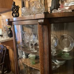 Oak Antique Bow Front Cabinet Tiger  Oak