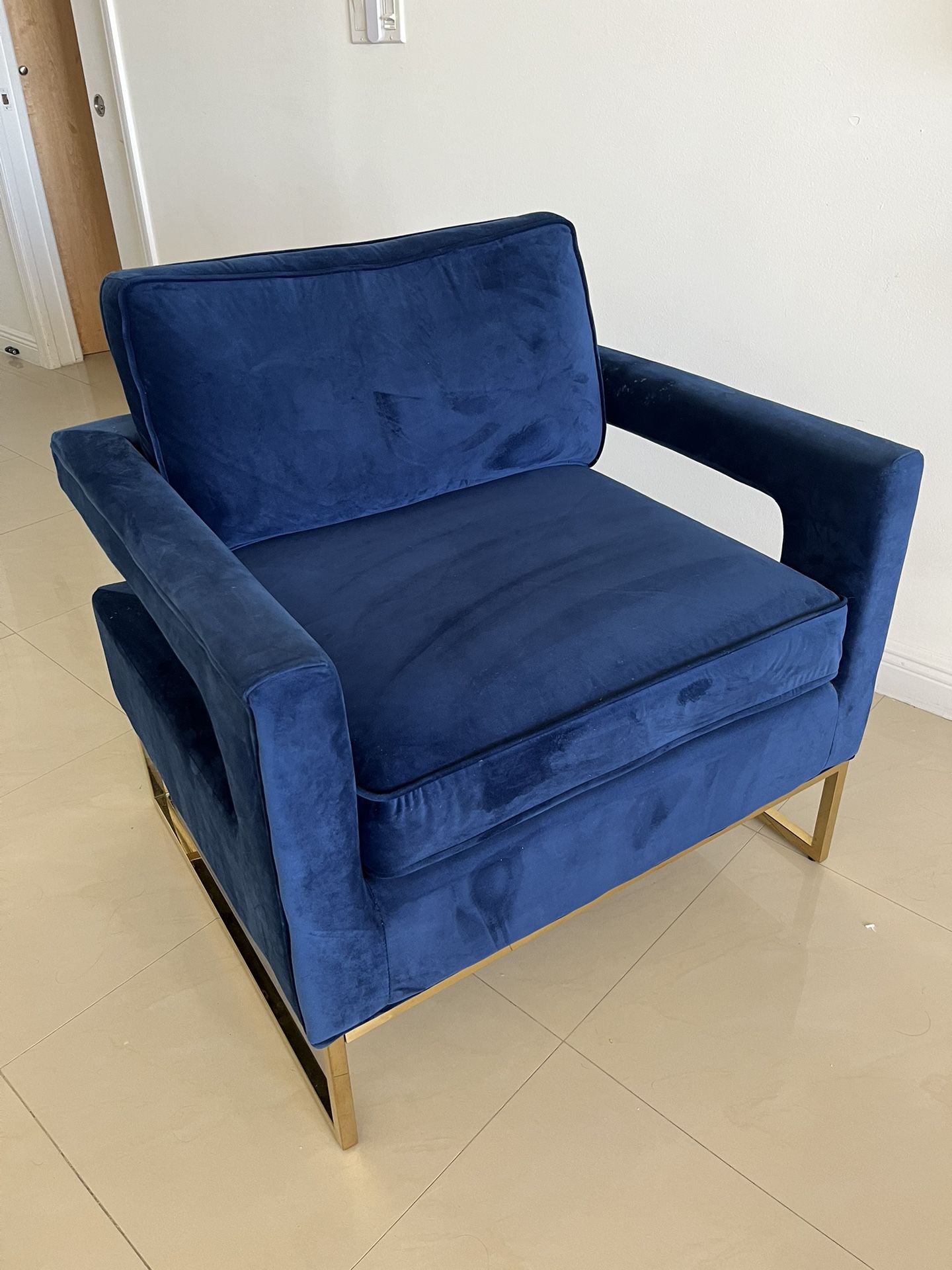 Blue Velvet Accent and Gold Chair, Armchair
