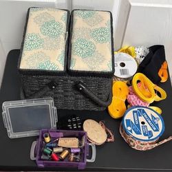 Vintage Sewing Basket Storage Thread Ribbons etc $20 for All 