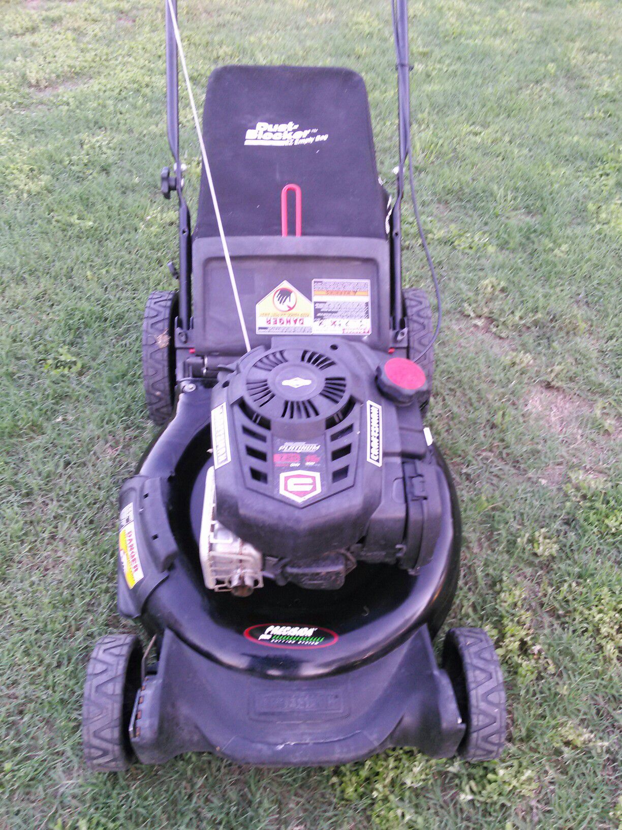 Very strong engine Craftsman 7.25 horsepower push lawn mower works absolutely great guaranteed to turn on on first pull