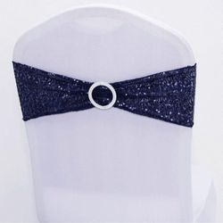 Dimatic 25 Pieces Sequin Elastic Chair Bands, Spandex Elastic Chair Bands for Wedding Chair Decoration, Reception Events, Banquets (Navy Blue)