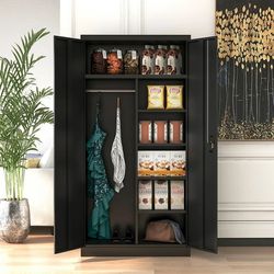 #FA042402 72" Metal Storage Bookcase Cabinet with 4 Adjustable Shelves and Lockable Doors for Garage, Kitchen Pantry, Office,Product Dimension: 36"L x