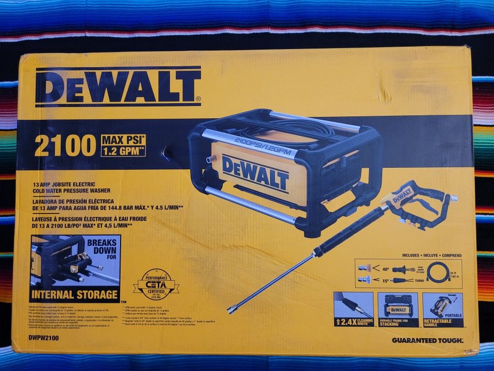 Dewalt 13amp electric pressure washer 2100psi, 1.2gpm DWPW2100...NEW_NUEVO $275 PRECIO FIJO_FIRM PRI