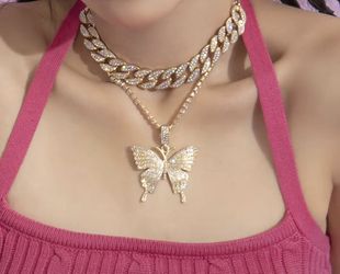 2 Piece Necklaces Plus Butterfly Pendant 