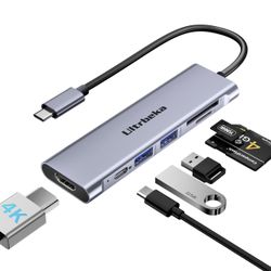 USB C Hub 7-in-1 USB-C Dongle with 4K HDMI Multiport Adapter, 2×Powered USB-A