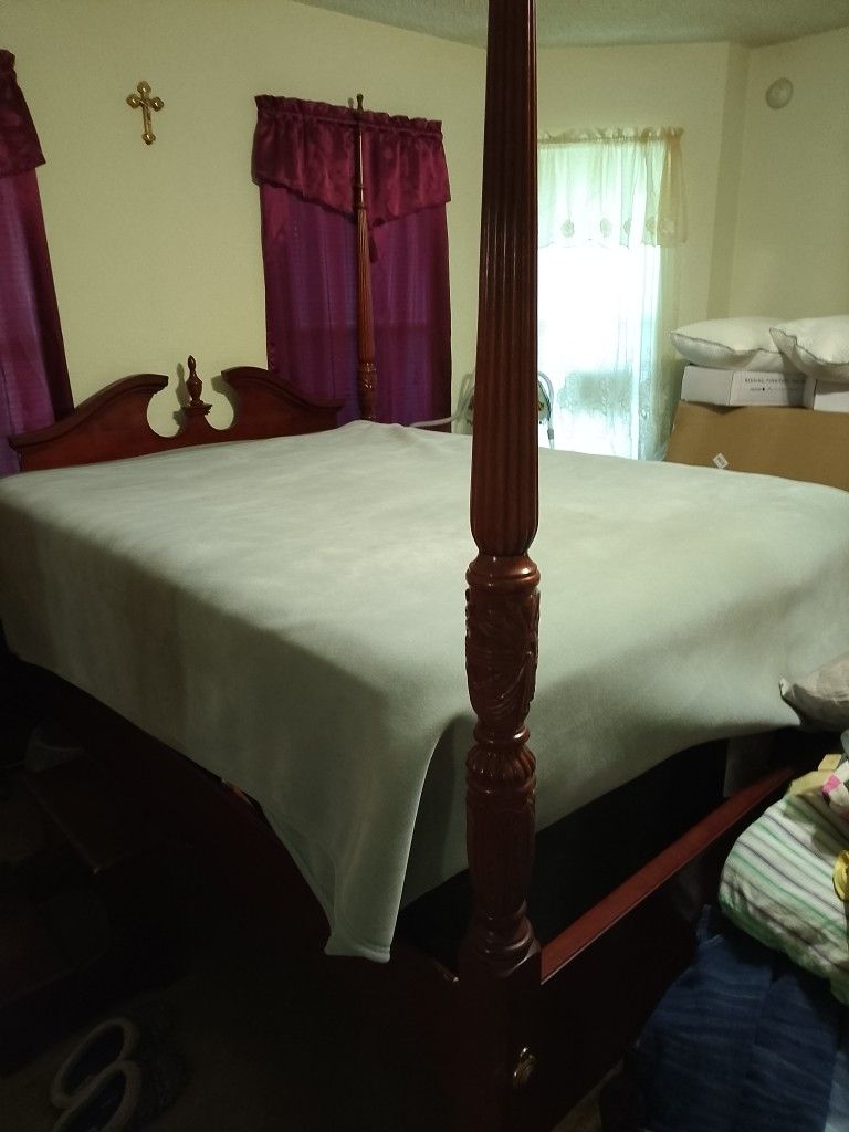 Solid Red Cherry Wood Queen Bed Frame And Sealy Mattress