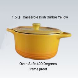 1.5 QT (6 Cups) Casserole Pot W/Lid Flameproof Ombre Yellow 