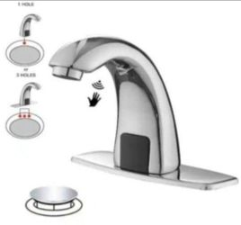 BWE Automatic Sensor Touchless Bathroom Sink Faucet With Deck Plate & Pop Up Drain In Polished Chrome