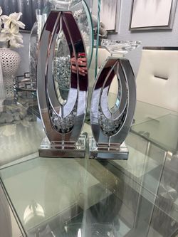 Mirrored Crystal Candle Holders Set of 2