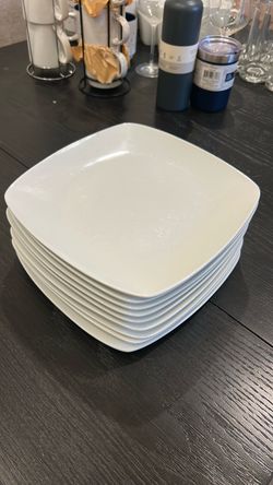Set of 9 Cordon Bleu 10” White Square Dinner Plates