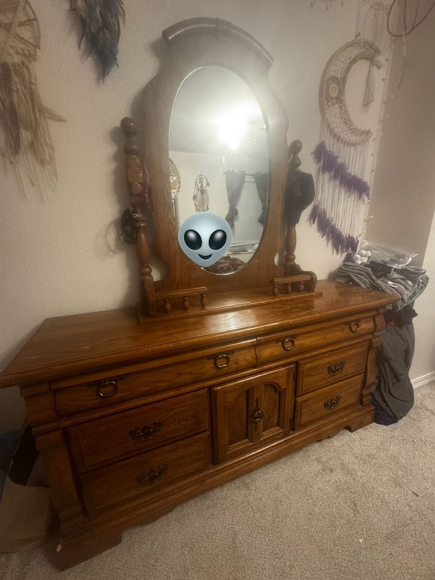 Real Wood Dresser With Mirror And Nightstand. Used. 